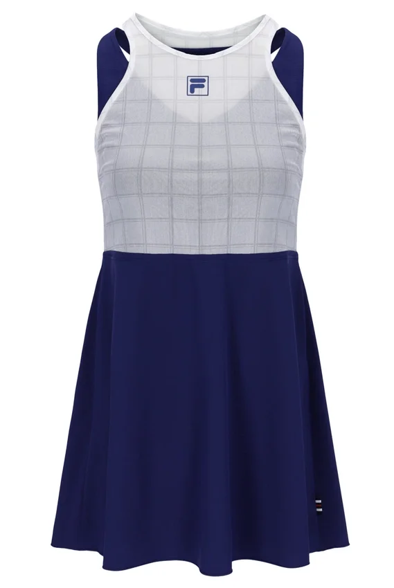 Abito da donna in jersey a rete blu navy con pantaloncini interni