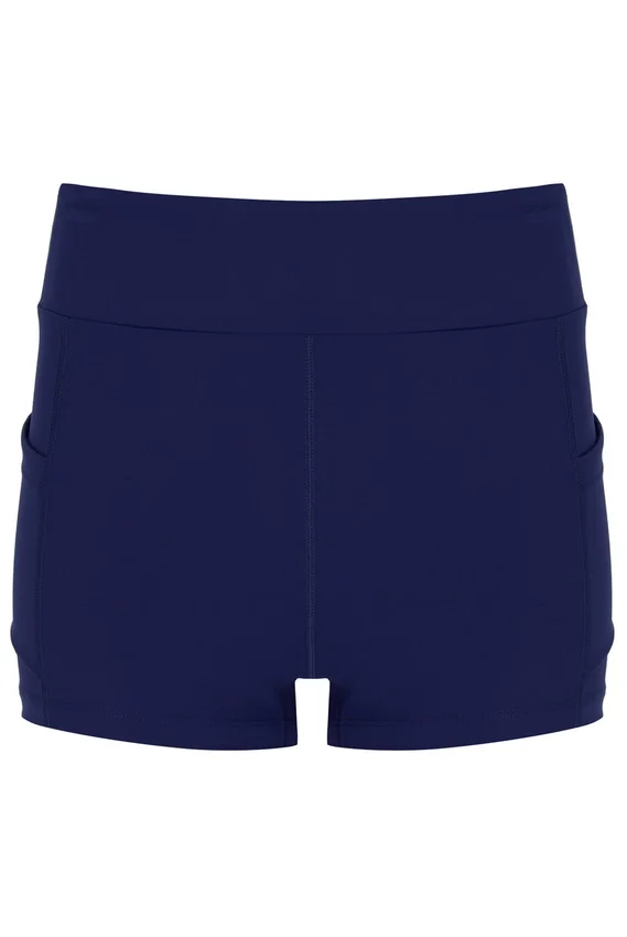 Abito da donna in jersey a rete blu navy con pantaloncini interni