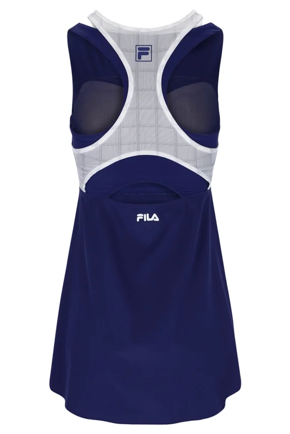 Abito da donna in jersey a rete blu navy con pantaloncini interni