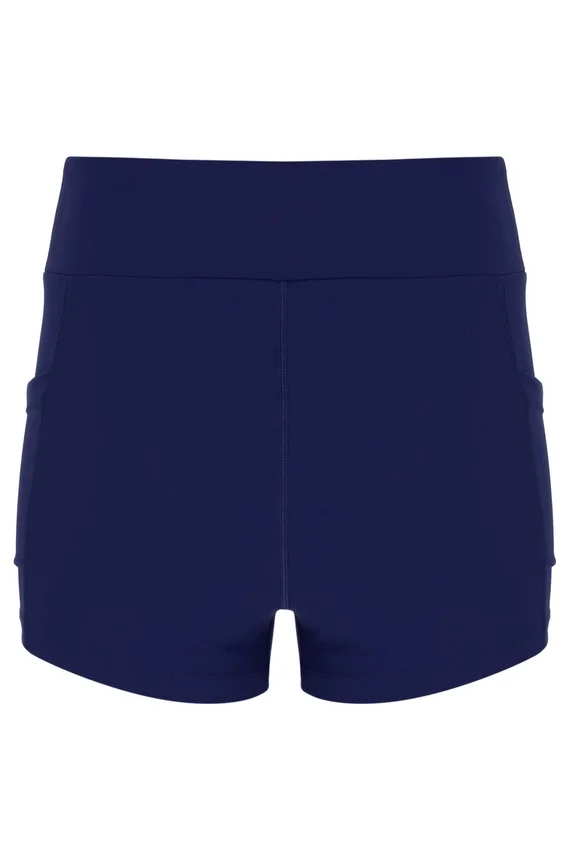 Abito da donna in jersey a rete blu navy con pantaloncini interni