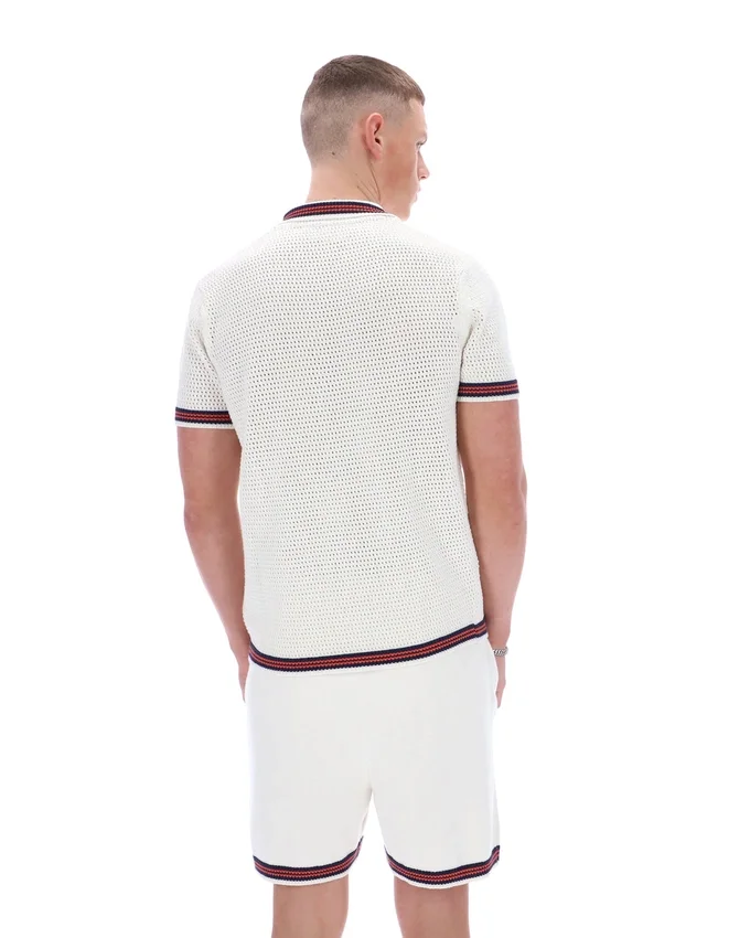 Camicia in maglia all'uncinetto Gardenia Domenico con bordi a contrasto