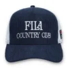 Cappellino Fila Cody in velluto a coste con retro in rete e grafica ricamata, colore blu navy