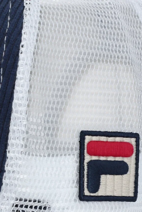 Cappellino Fila Cody in velluto a coste con retro in rete e grafica ricamata, colore blu navy