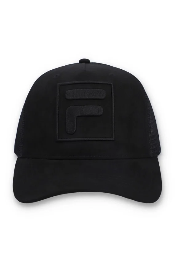 Cappellino Turo Large F-Box in pelle scamosciata con ricamo tono su tono e retro in rete, nero