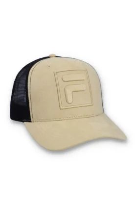 Cappellino Turo Large F-Box in pelle scamosciata ricamata tono su tono con retro in rete, beige classico