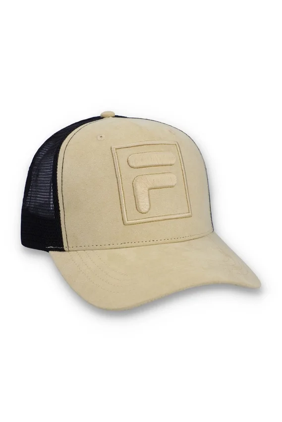 Cappellino Turo Large F-Box in pelle scamosciata ricamata tono su tono con retro in rete, beige classico