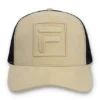 Cappellino Turo Large F-Box in pelle scamosciata ricamata tono su tono con retro in rete, beige classico