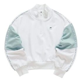 Felpa con cappuccio a mezza zip e collo alto in stile sportivo a colori contrastanti, bianca