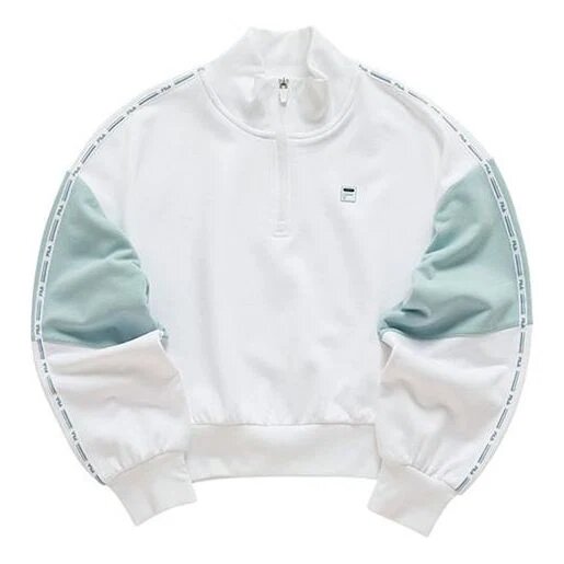 Felpa con cappuccio a mezza zip e collo alto in stile sportivo a colori contrastanti, bianca
