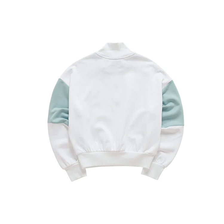 Felpa con cappuccio a mezza zip e collo alto in stile sportivo a colori contrastanti, bianca