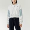 Felpa con cappuccio a mezza zip e collo alto in stile sportivo a colori contrastanti, bianca