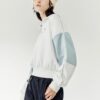 Felpa con cappuccio a mezza zip e collo alto in stile sportivo a colori contrastanti, bianca