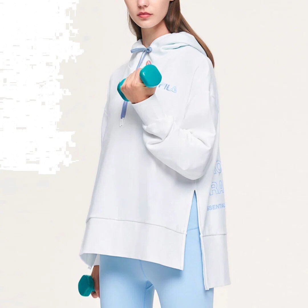 Felpa con cappuccio asimmetrica e orlo sfalsato "Bianco Blu"