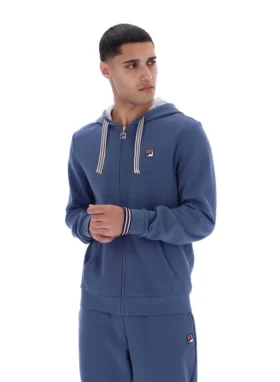 Felpa con cappuccio e zip Tenconi in stile vintage indaco