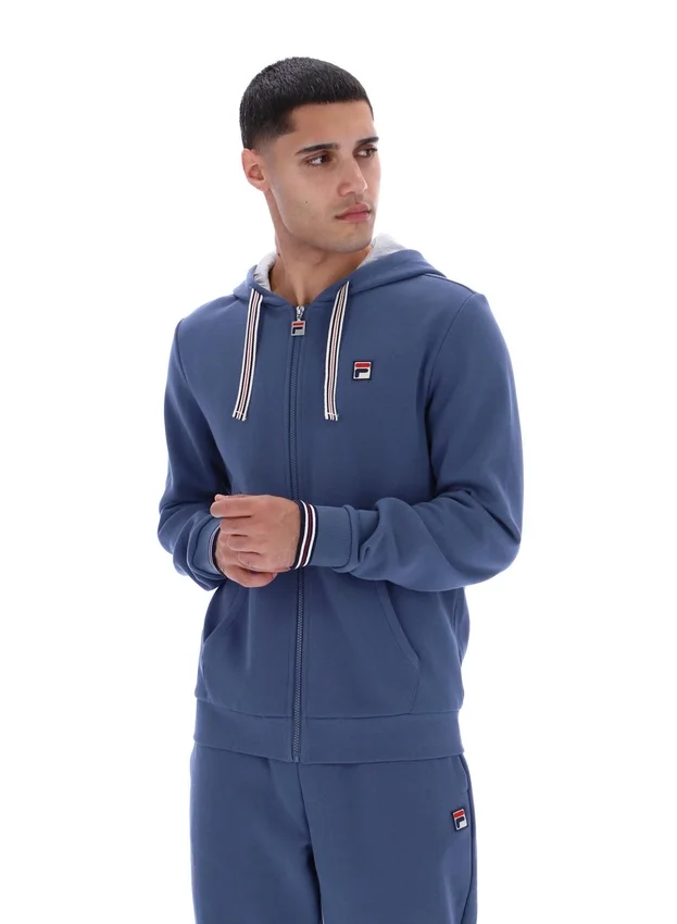 Felpa con cappuccio e zip Tenconi in stile vintage indaco