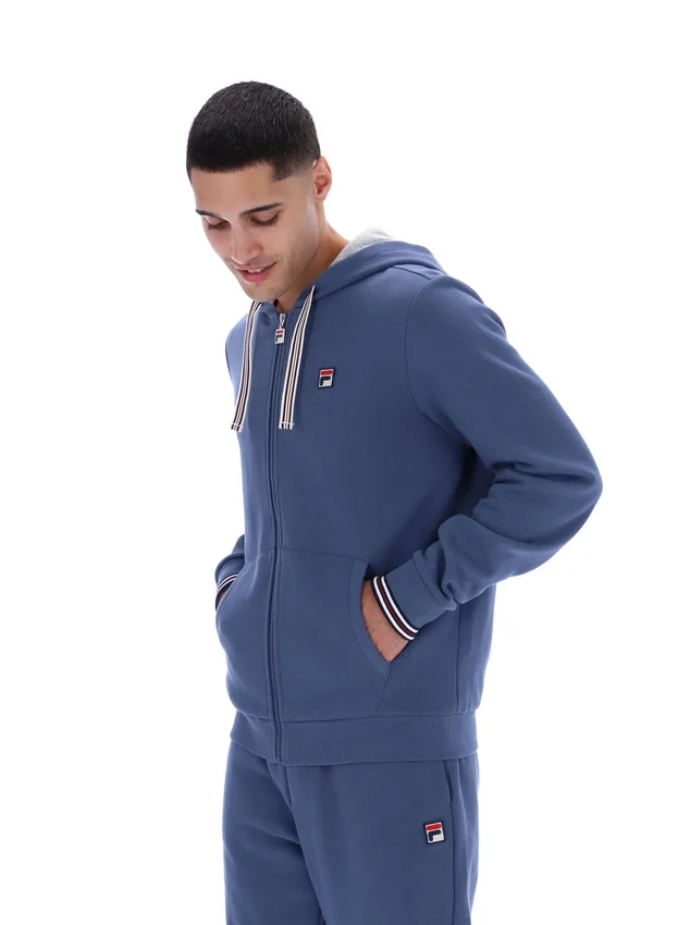 Felpa con cappuccio e zip Tenconi in stile vintage indaco