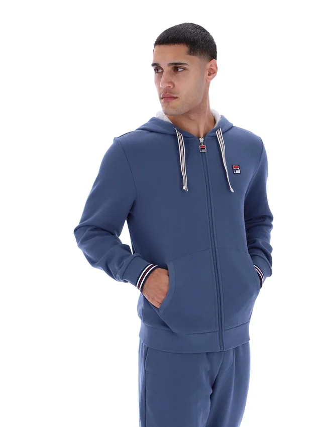 Felpa con cappuccio e zip Tenconi in stile vintage indaco