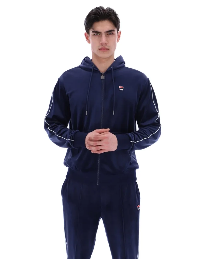 Felpa con cappuccio Fila Italo in velluto blu navy