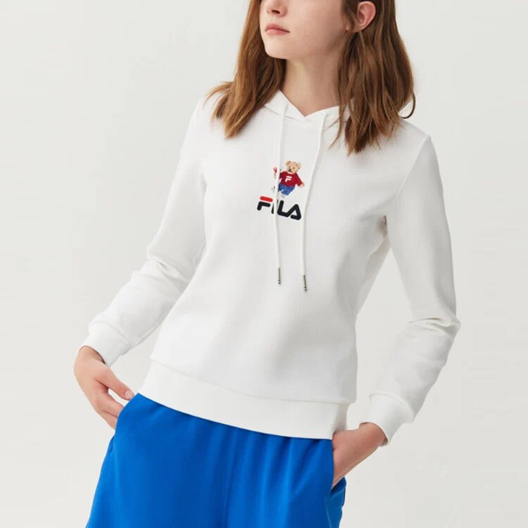 Felpa sportiva a maniche lunghe con cappuccio, bianca