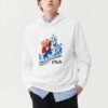 Felpa sportiva ampia con cappuccio e maniche lunghe, bianca