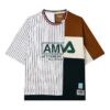 Fila x Mihara Yasuhiro / Maglietta a maniche corte, girocollo, ampia, con strisce incrociate e colori a contrasto