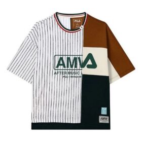Fila x Mihara Yasuhiro / Maglietta a maniche corte, girocollo, ampia, con strisce incrociate e colori a contrasto