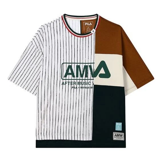 Fila x Mihara Yasuhiro / Maglietta a maniche corte, girocollo, ampia, con strisce incrociate e colori a contrasto
