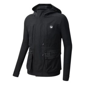 Giacca cargo in tessuto con cerniera Athletics, nera