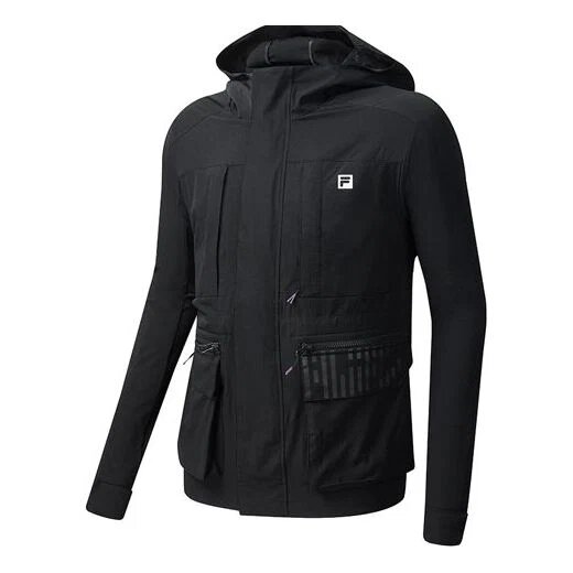 Giacca cargo in tessuto con cerniera Athletics, nera