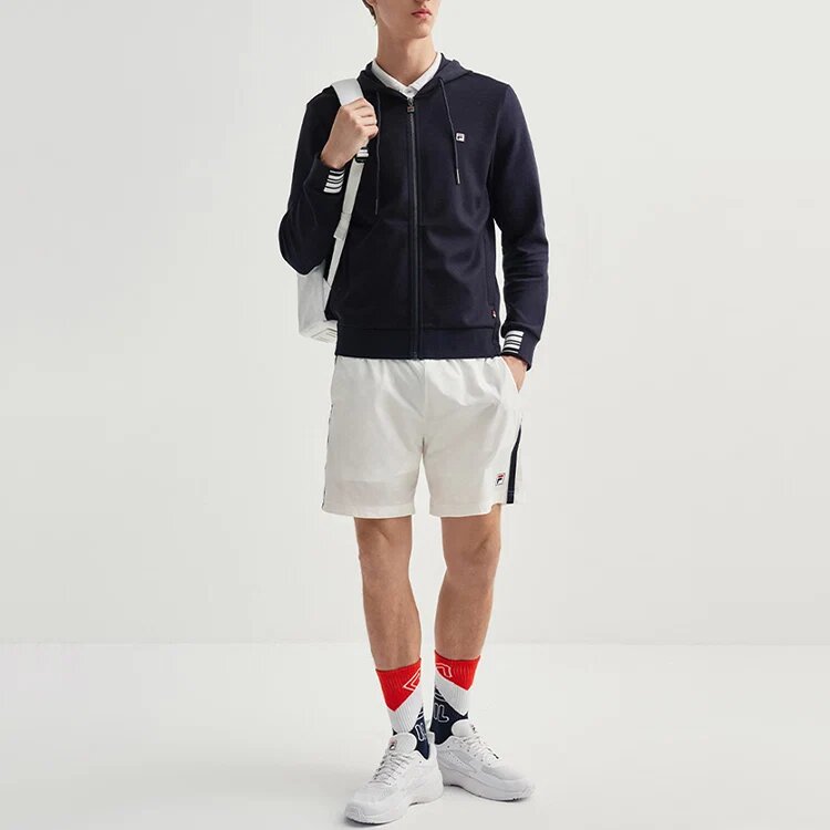 Giacca con cappuccio in maglia con logo ricamato, blu