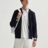 Giacca con cappuccio in maglia con logo ricamato, blu