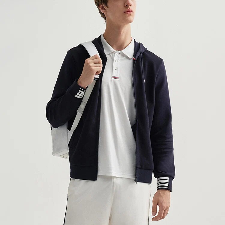 Giacca con cappuccio in maglia con logo ricamato, blu