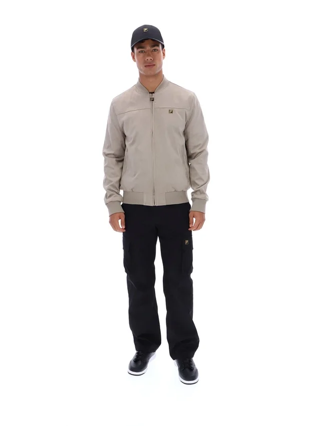 Giacca Dean vintage color kaki in finta pelle scamosciata con zip integrale