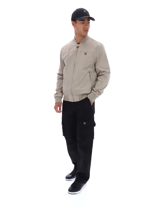 Giacca Dean vintage color kaki in finta pelle scamosciata con zip integrale