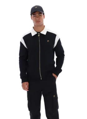 Giacca nera Morton con zip integrale e inserti a contrasto