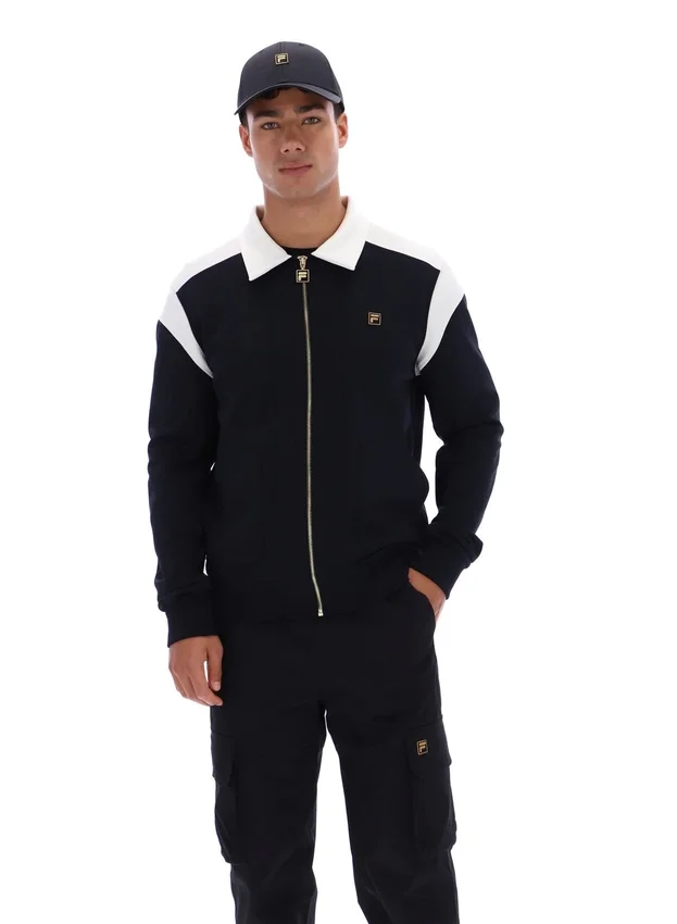 Giacca nera Morton con zip integrale e inserti a contrasto