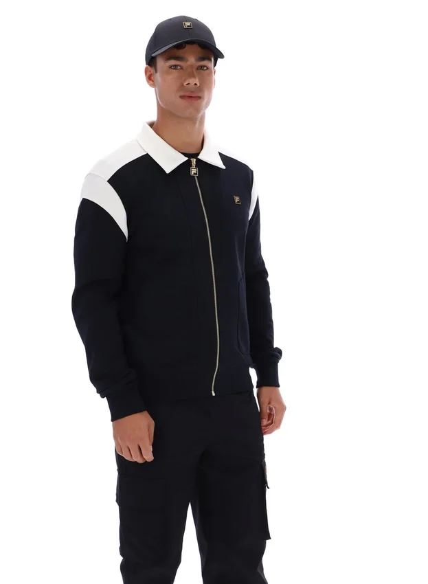 Giacca nera Morton con zip integrale e inserti a contrasto