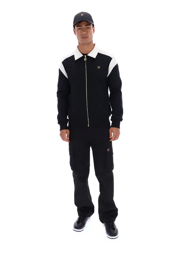 Giacca nera Morton con zip integrale e inserti a contrasto