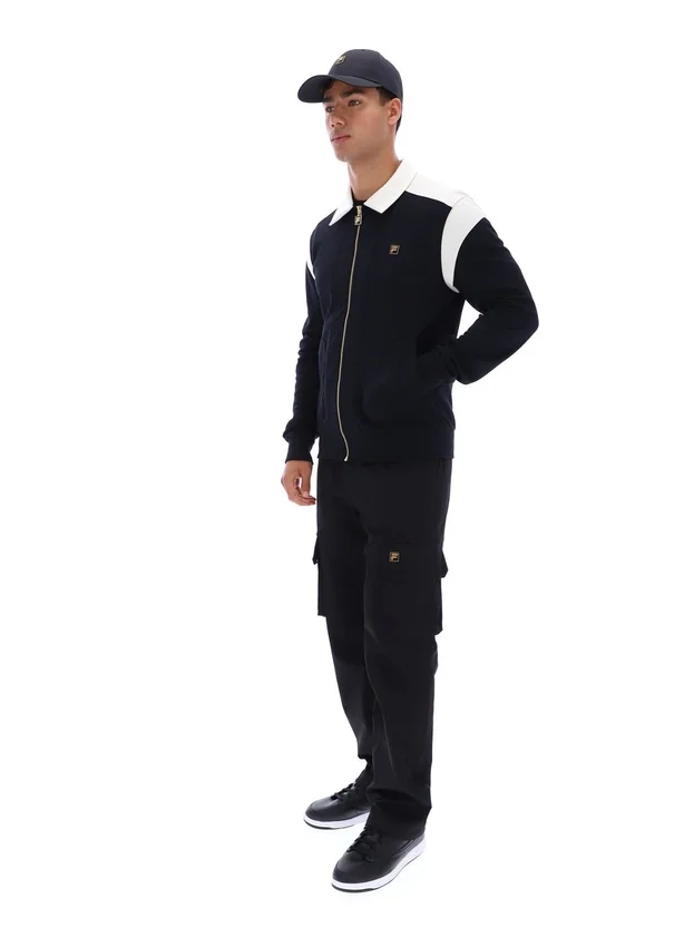 Giacca nera Morton con zip integrale e inserti a contrasto