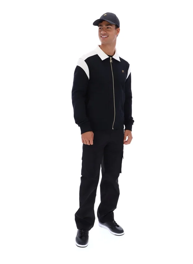 Giacca nera Morton con zip integrale e inserti a contrasto