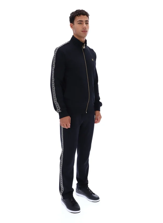 Giacca nera Roman con zip integrale e dettagli a nastro