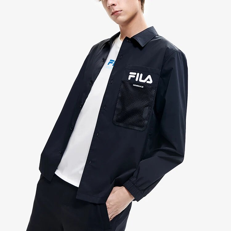 Giacca sportiva casual da uomo Fila con logo Alphabet, nera