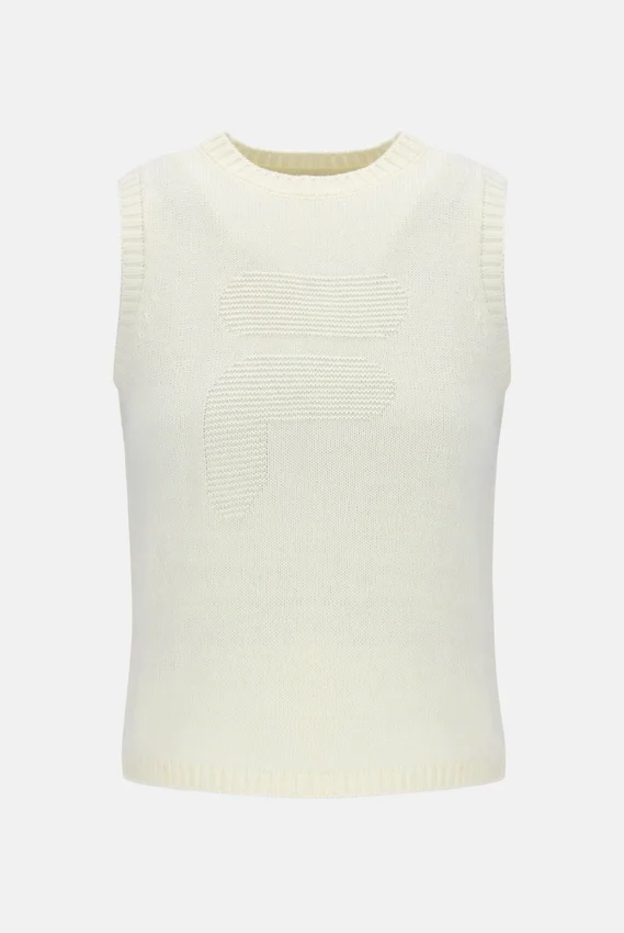 Gilet corto in maglia bianco sporco