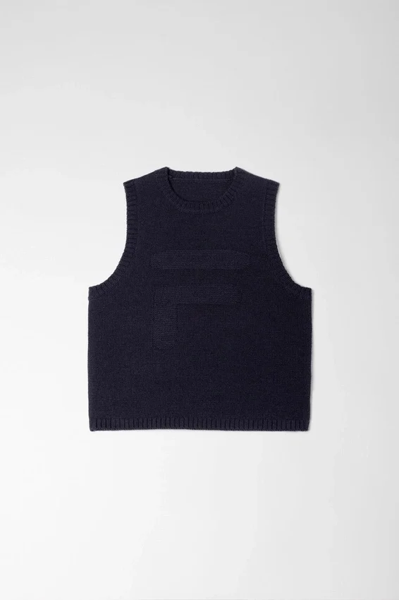 Gilet corto in maglia blu notte