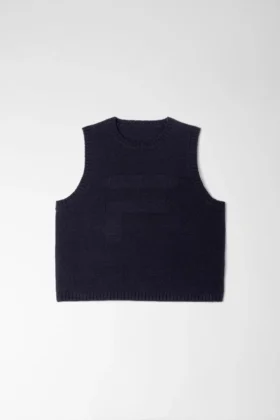 Gilet corto in maglia blu notte