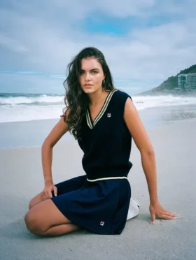 Gilet Fila Jorja in maglia a trecce blu navy