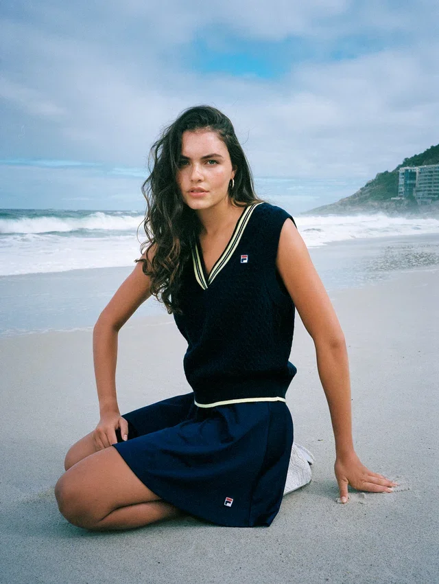 Gilet Fila Jorja in maglia a trecce blu navy
