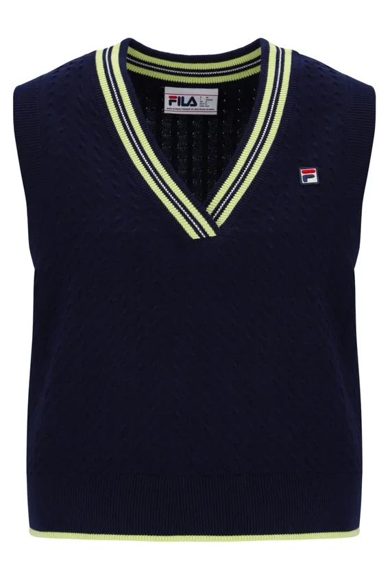 Gilet Fila Jorja in maglia a trecce blu navy