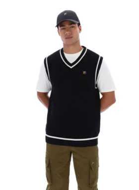 Gilet nero in maglia testurizzata Mellor con bordino