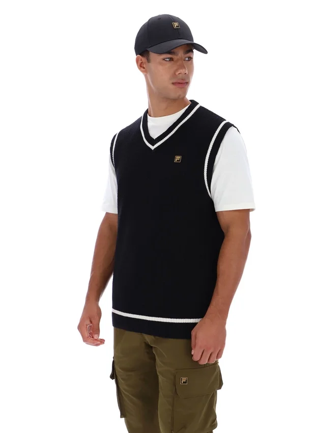Gilet nero in maglia testurizzata Mellor con bordino
